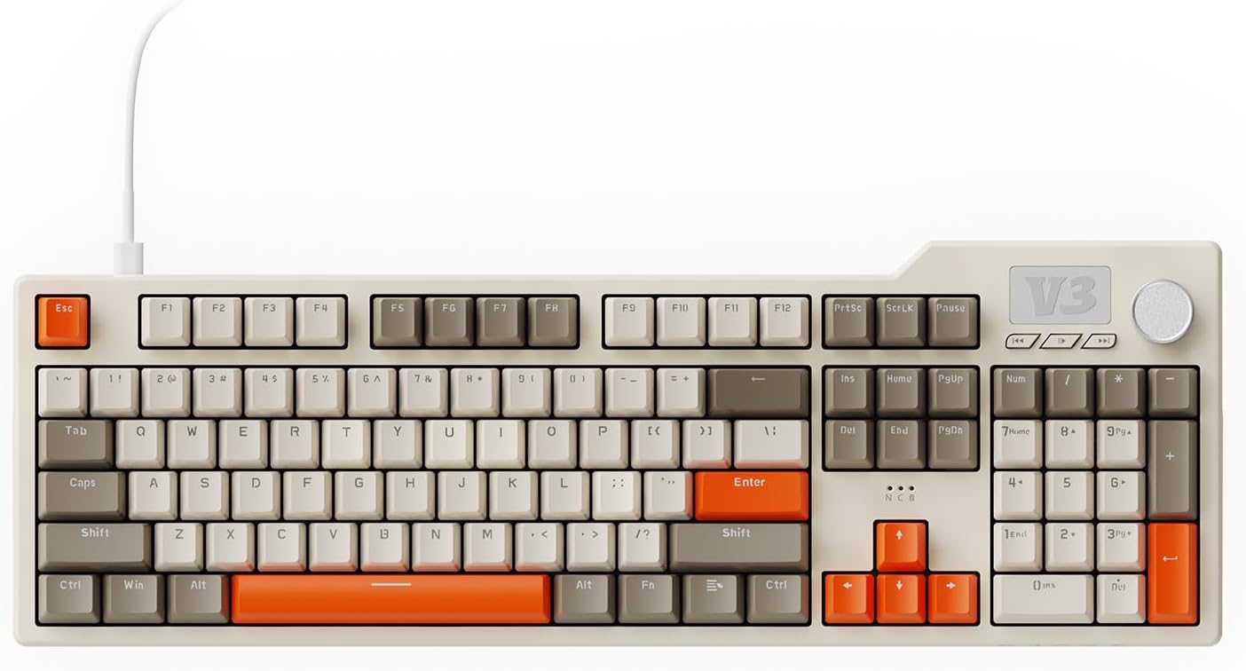 AJAZZ AK35I V3 104 Key Full Size Wired Gasket Mount Keyboard with Multimedia Button & Knob Control | 5 Layer Pads | OEM Profile PBT Keycaps | White Backlit Custom Keyboard
