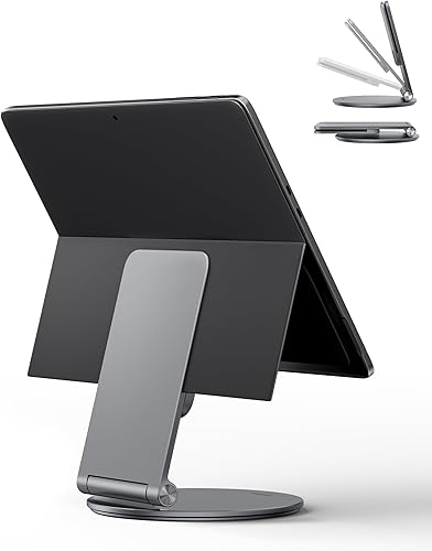 LULULOOK Soporte para Surface ProGo - Base giratoria de aleación de aluminio de 360, soporte plegable para tabletaelevador para Microsoft Surface