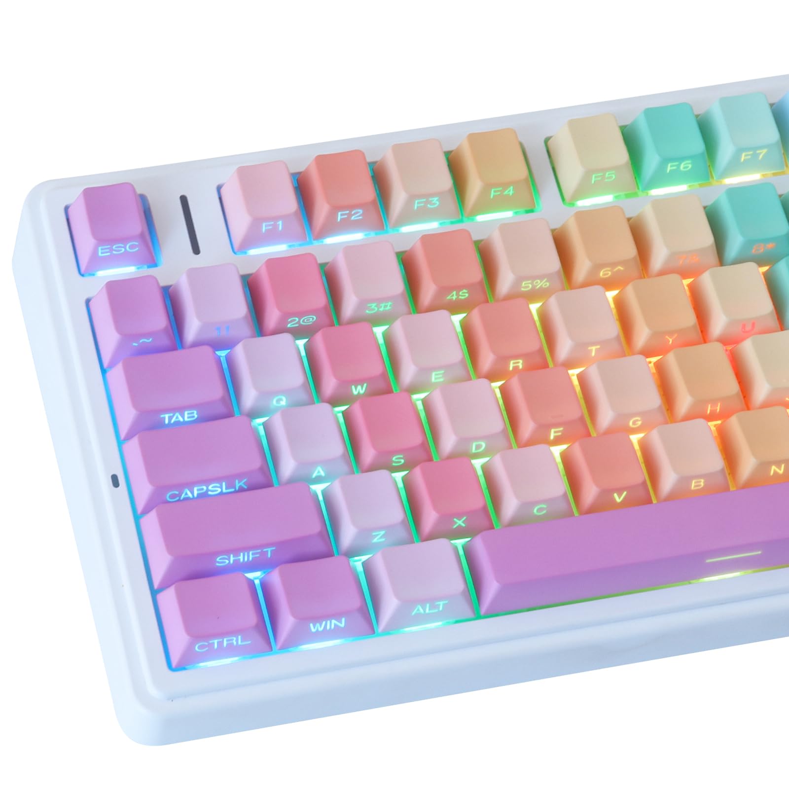 Tsungup Lot de 131 touches en PBT imprimées sur le côté - Motif arc-en-ciel mignon - Pour clavier mécanique Cherry MX