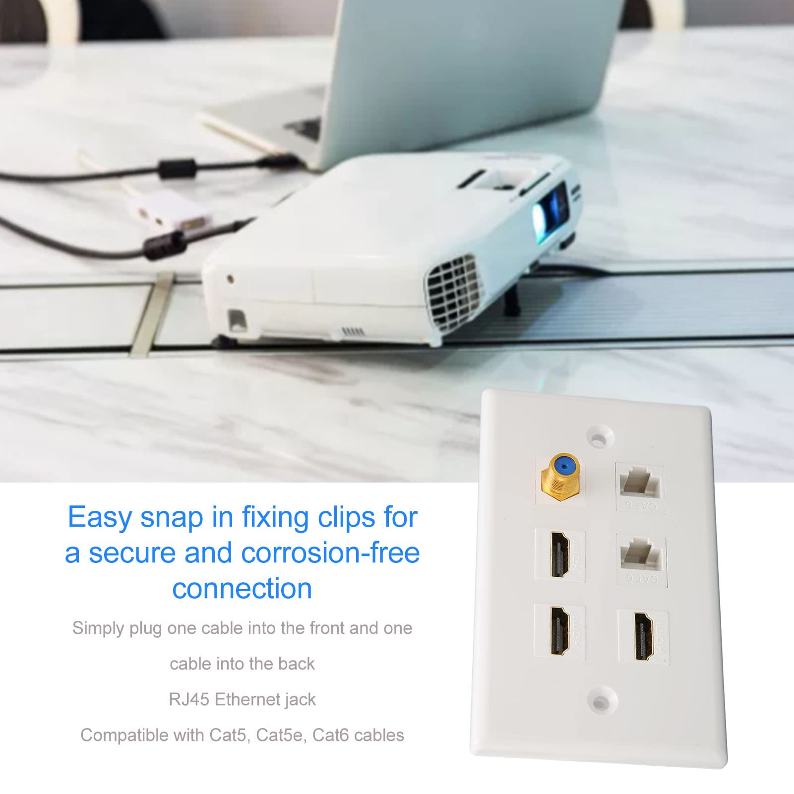 Goshyda Placa De Pared 6 Puertos: HDMI + CAT6 + TV – Organiza Tu Hogar Sin Cables Visibles, Ideal Para Oficina Y Salón