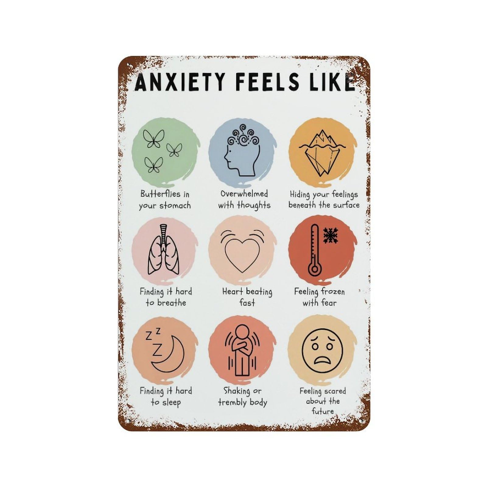 xiaoxiaoshen Anxiety Feels Like Mental Health Wall Decor Art Metal Tin Poster Modern Home Decor Art Home Bar Shop Decorations Vintage Sign 30x20cm