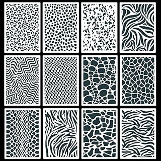 Rolin Roly 12PCS Leopard Painting Stencils Cheetah Print Stencil Animal Skin Template Reusable Stripe Templates for Floors Walls Fabrics Furniture Decor Art 8.3X5.9inch (12Pcs Leopard)
