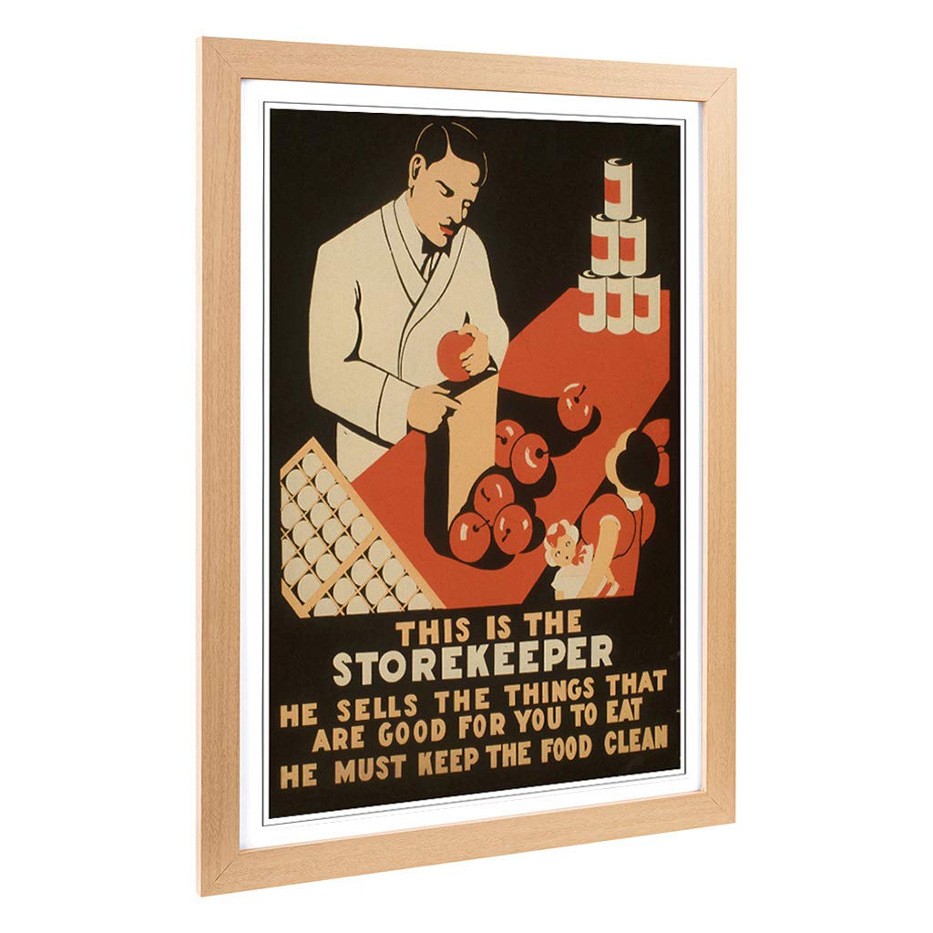 Big Box Art Framed Print of Vintage WPA Poster The Storekeeper Design | Wall Art Picture | Home Decor for Kitchen, Living Room, Bedroom, Hallway, Oak, A2 / 24.5x18 Inch / 62x45cm
