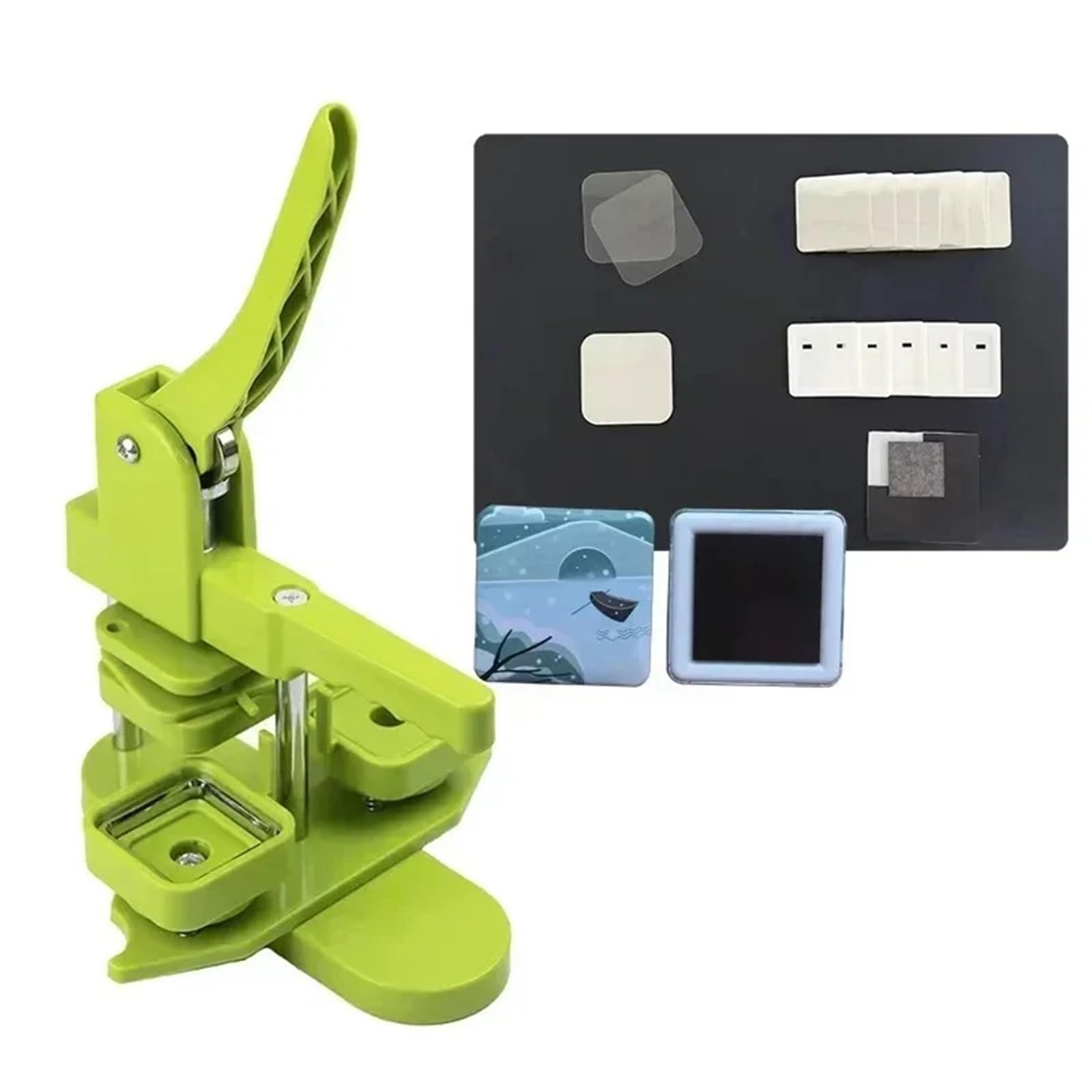 Badges Machine Zestaw maszyn do produkcji kwadratowych magnesów na lodówkę 50x50mm Maszyna i nóż oraz 100 zestawów materiałów eksploatacyjnych Photo Magnet Machine(Pink Set)
