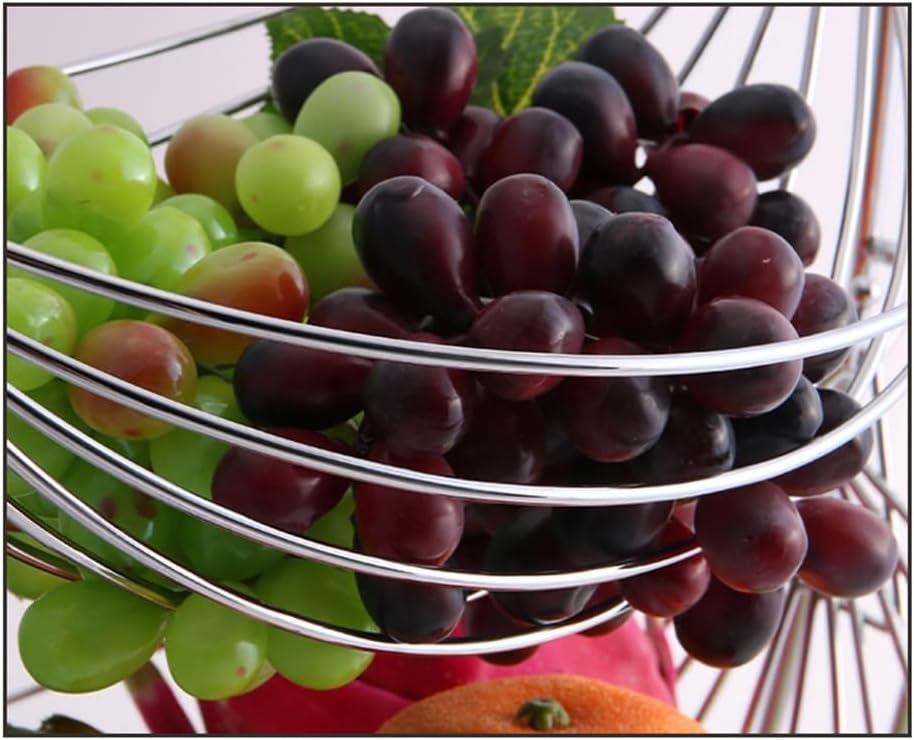 Silver Metal Detachable Double Tier Fruit Bowl, Hammock Style Fruit Basket Bowl And Vegetable Produce Storage Rack, Kitchen Counter Display Stand