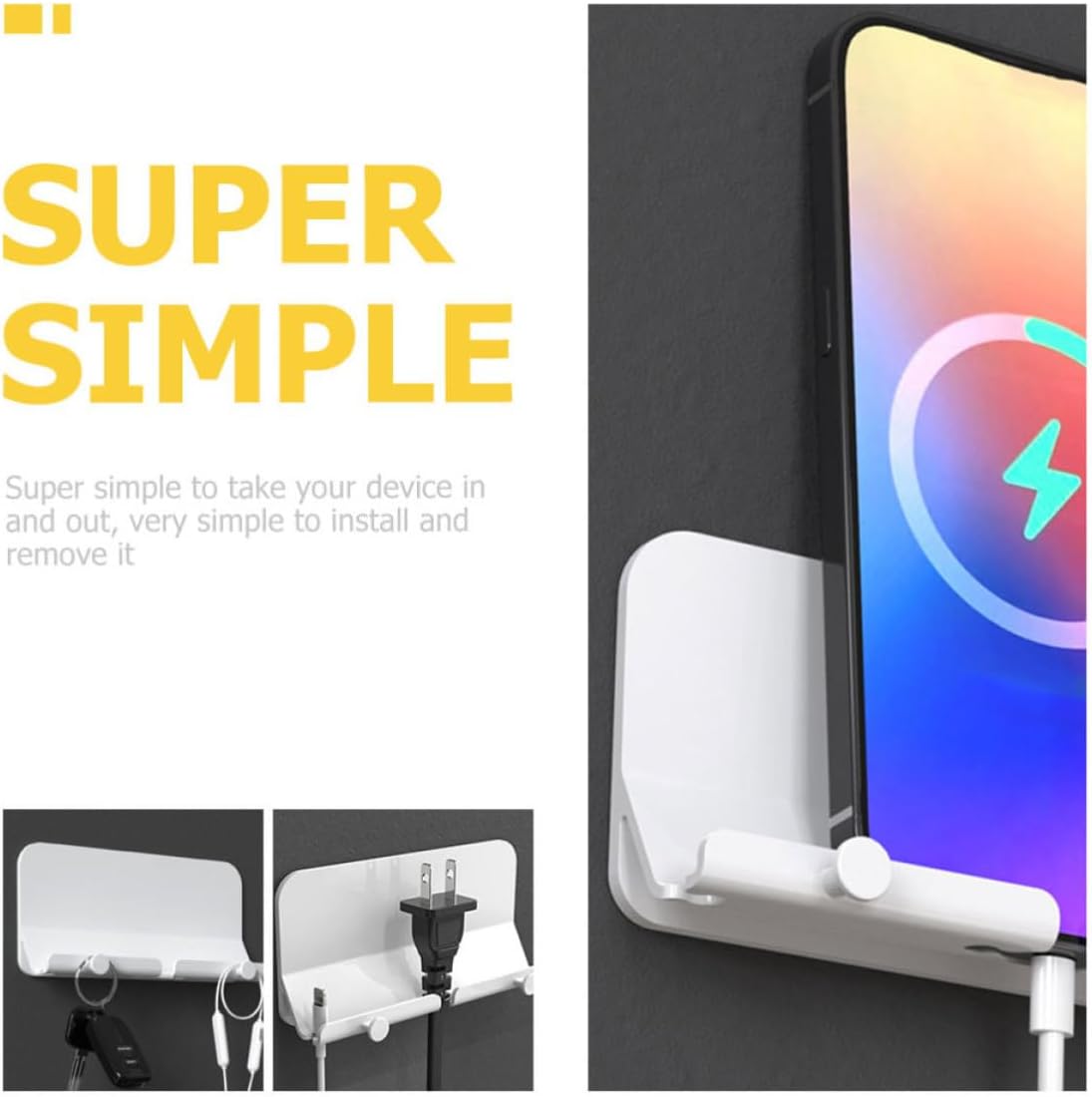 VALICLUD Wall Mount Phone Holder Plastic Adhesive Stand for Bedroom Kitchen image 3