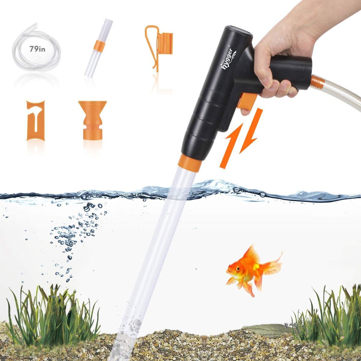hygger Hand Grip Fish Tank Water Changer,New Quick Aquarium Gravel Cleaner with Air-Pressing Button Aquarium Siphon Vacuum Cleaner with Water Hose Controller Clamp