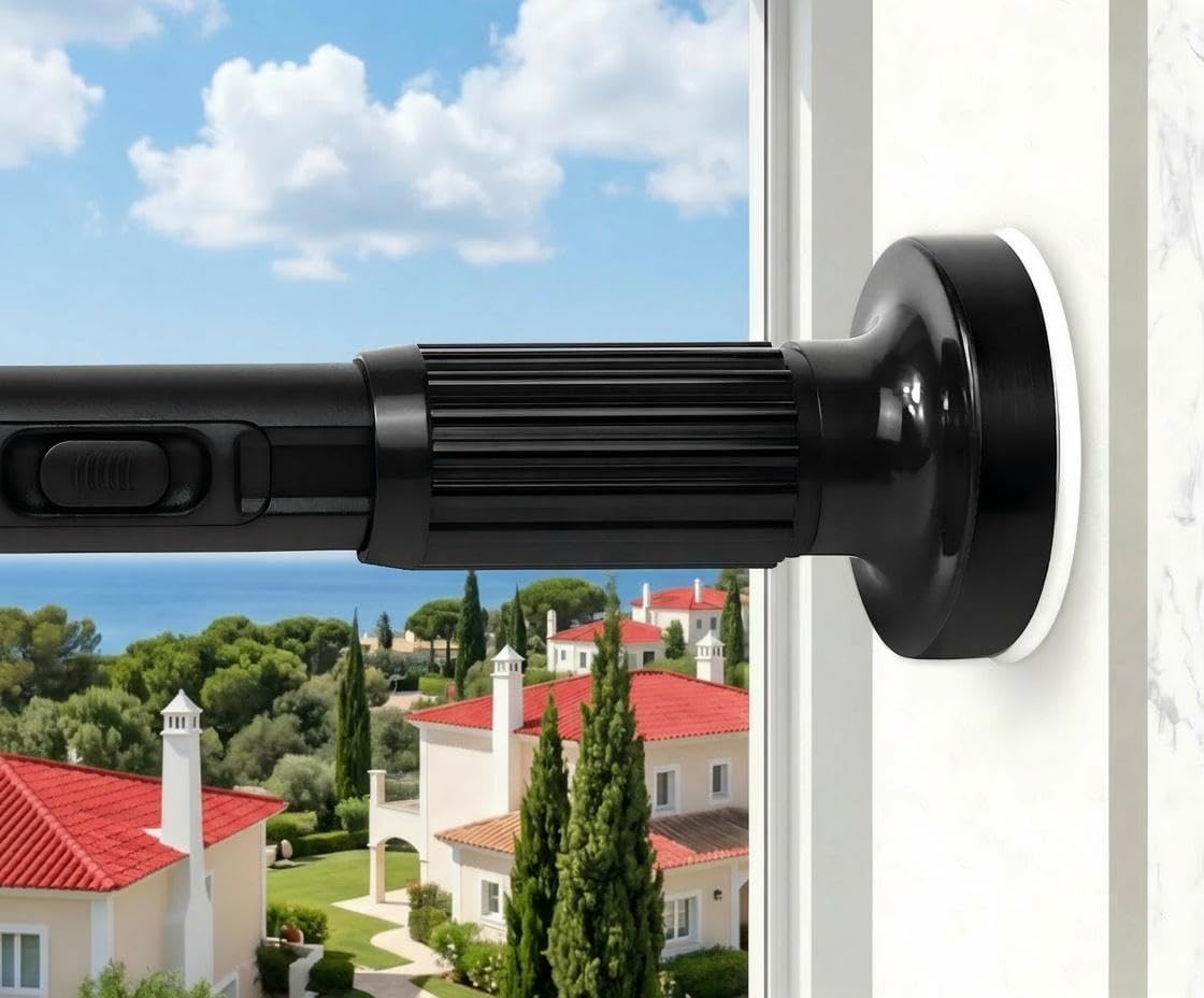 Tension Curtain Rods 51-86 Inch(5-7.17Ft),Shower Curtain Rods No Drilling,Heavy Duty tension rod for Bathroom Windows Room Divider Outdoor Patio,Easy Install,Never Rust,Diameter 1.26 In-Black