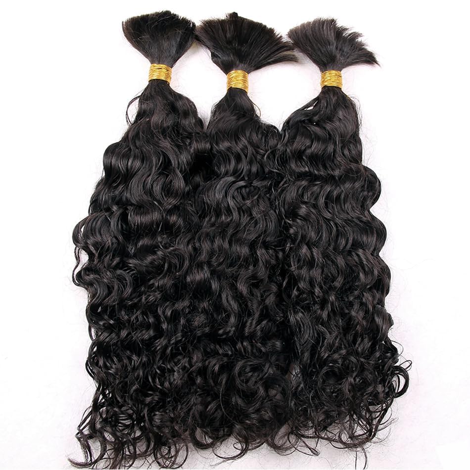Bulk Human Hair for Braiding Water Wave 100% Unprocessed Brazilian No Weft Human Hair Curly 100g/Bundle 8 to 30 Inch Remy Hair Bulk(10Inch 1Bundle, Natural color)