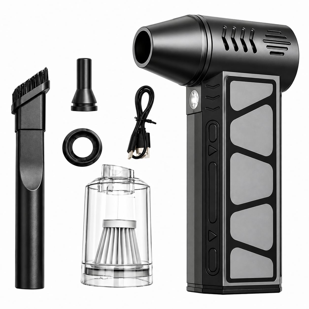 Soplador de Aire Comprimido Eléctrico 150000RPM, Air Duster Potente para Limpieza PC y Teclado 4 Velocidades Ajustables Reutilizable Plumero de Aire Inalámbrico con Luz LED para Coche Hogar