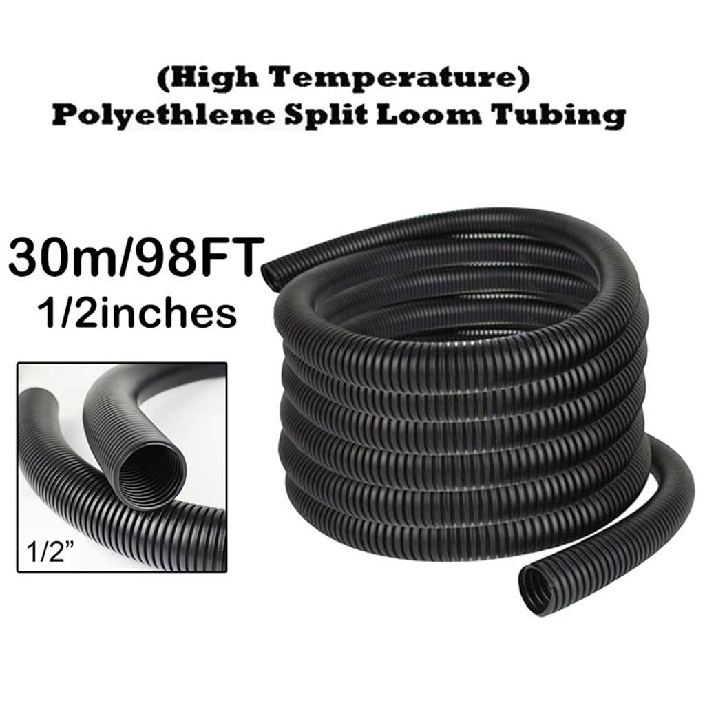 98FT 1/2 "Tubo De Alambre Dividido Tubo De Conductos, Tubo De Tubo De Manga Negra Tubo De Tubos De Tubos De Protección Cubierta De Manguera De Conducto Cable Eléctrico
