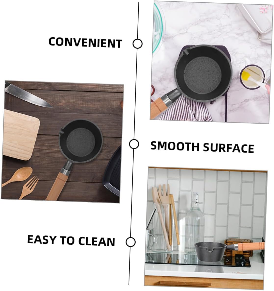 2pcs Mini Cast Iron Cooking Pot Wooden Handle Small Oil and Butter Melting Pan for Kitchen Use Sturdy Spout Sauce Pot for Melting and Heating