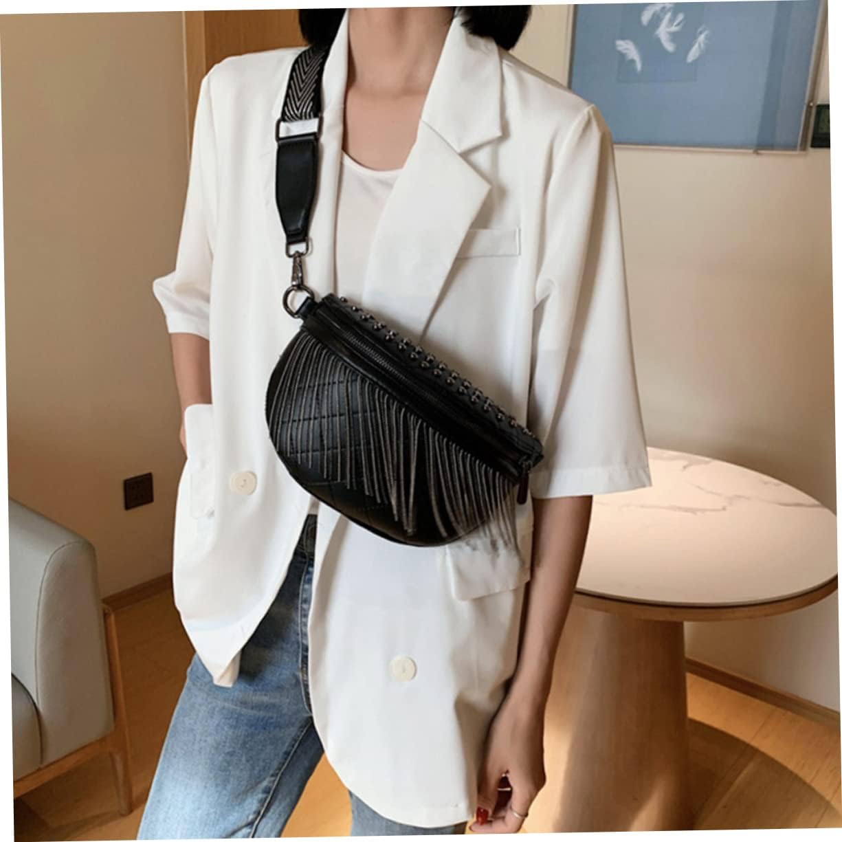 Ipetboom Women Rivet Studded Bag Lightweight Phone Pouch Stylish Tassel Shoulder Purse for Daily Use Capacity for Cards Cash and Essentials for Students and Outdoor Activities
