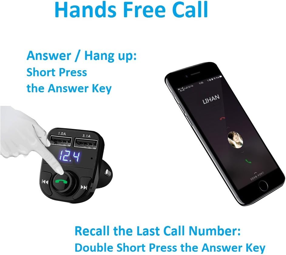 Handsfree Call Car Charger,Wireless Bluetooth FM Transmitter Radio Receiver,Mp3 Audio Music Stereo Adapter,Dual USB Port Charger Compatible for All Smartphones,Samsung Galaxy,LG,HTC,etc. : Electronics