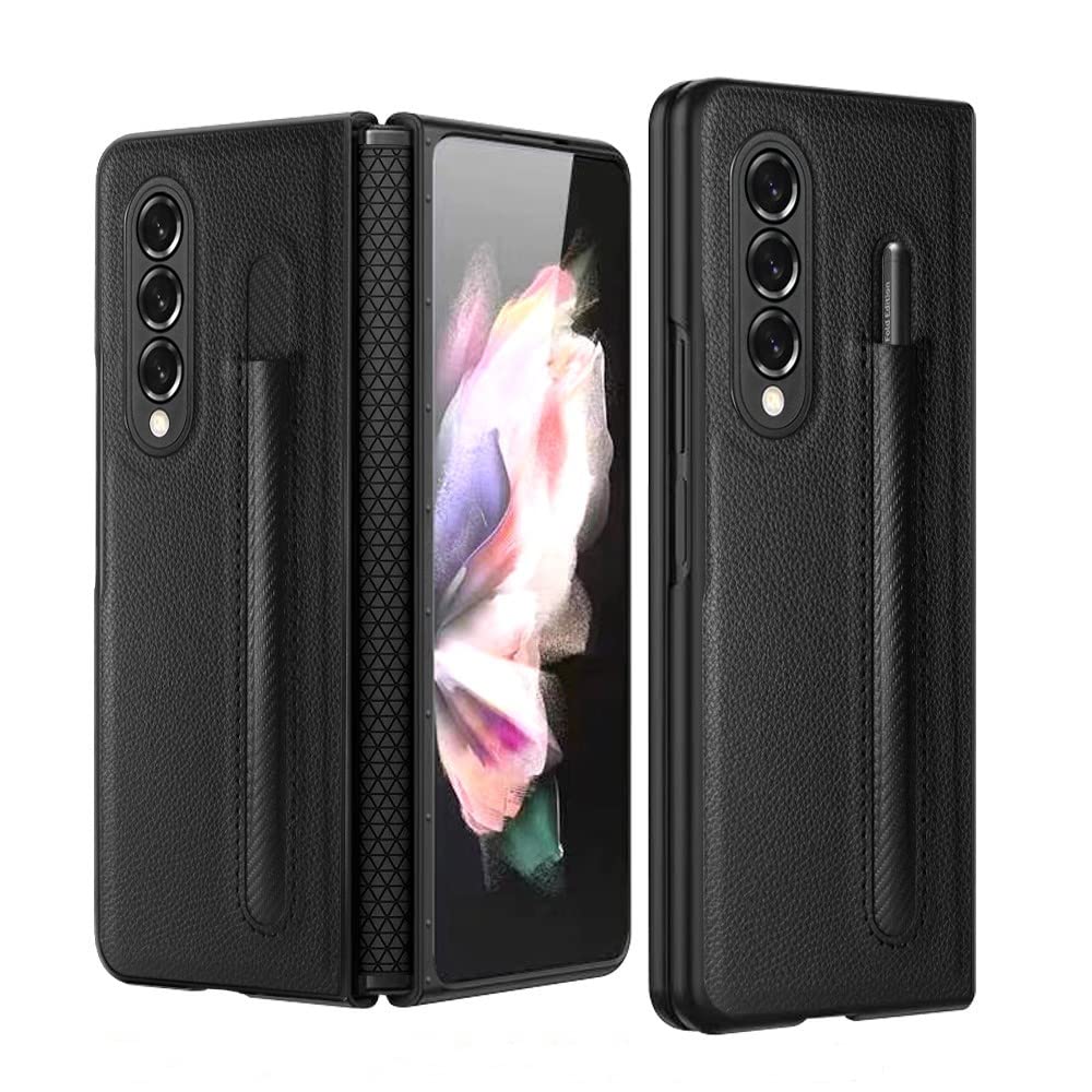 Coque Galaxy Z Fold 4 fine en cuir noir idéale pour une utilisation active