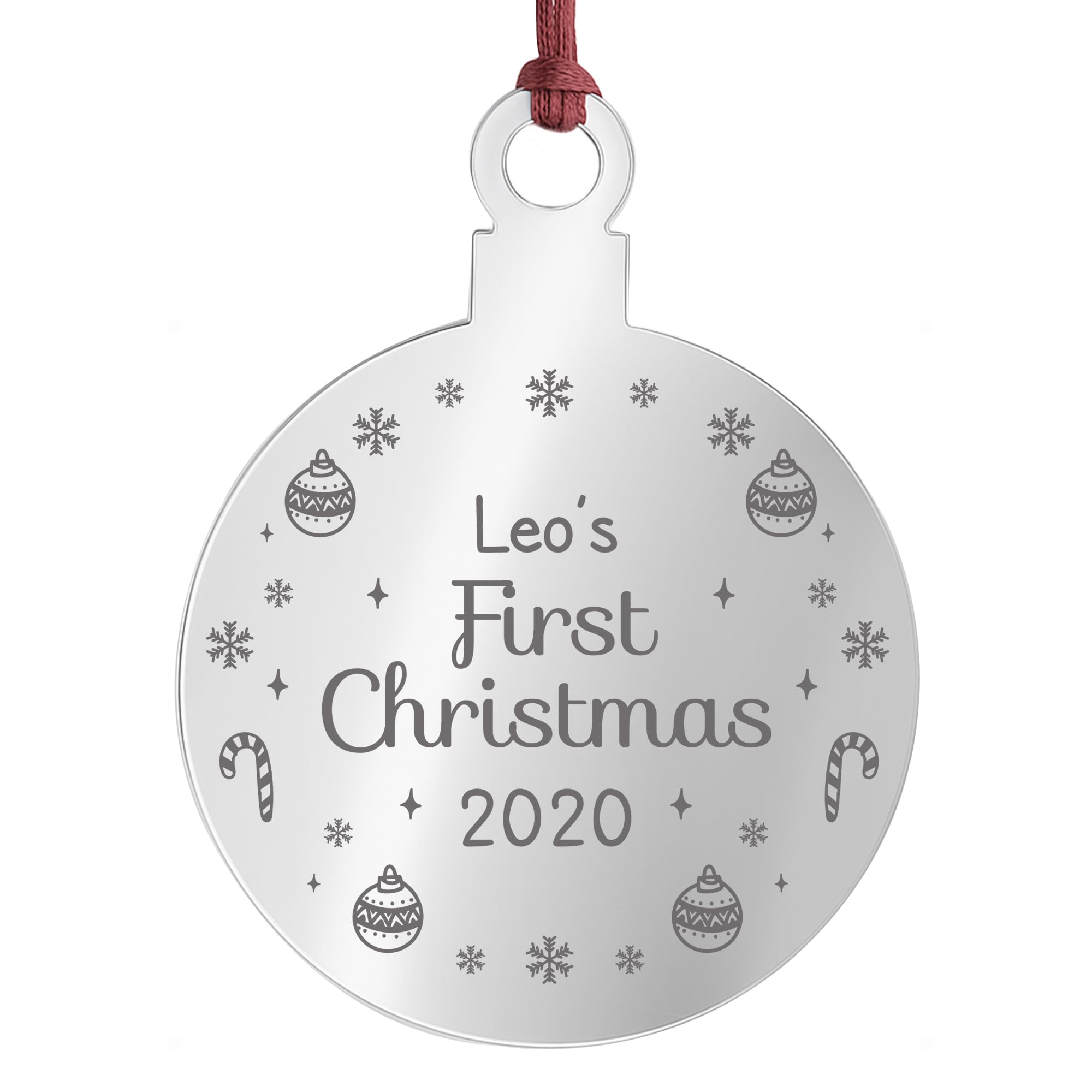 First Christmas Decoration For New Baby Engraved Bauble Personalised