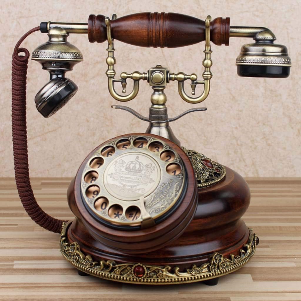 Qdid Vintage Telephone, Retro Antique Style Corded Rotary Dial Desk Telephone for Home Office Decor (Color : Oak Material)