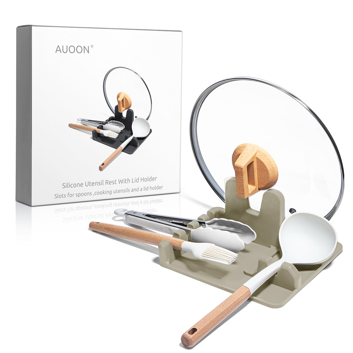 AUOON Silicone Utensil Rest with Lid Holder, Large, Milk Shake