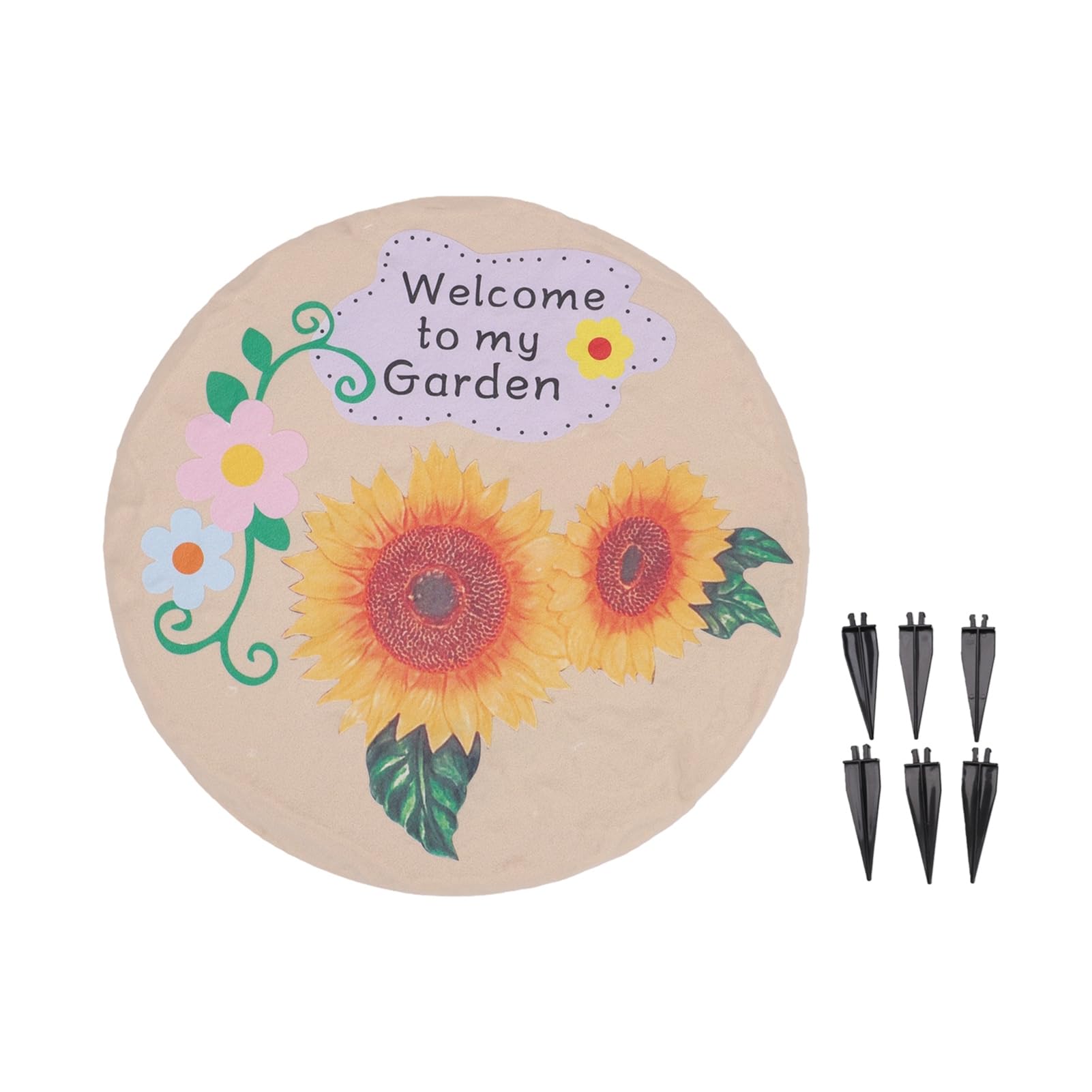 Luocute Dalles en Résine pour Jardin, Pas Japonais Ronds avec Piquets de Fixation, 4 Pièces étanches pour Pelouse Terrasse Allée, Installation Facile (Style de Petite Fleur de Tournesol)