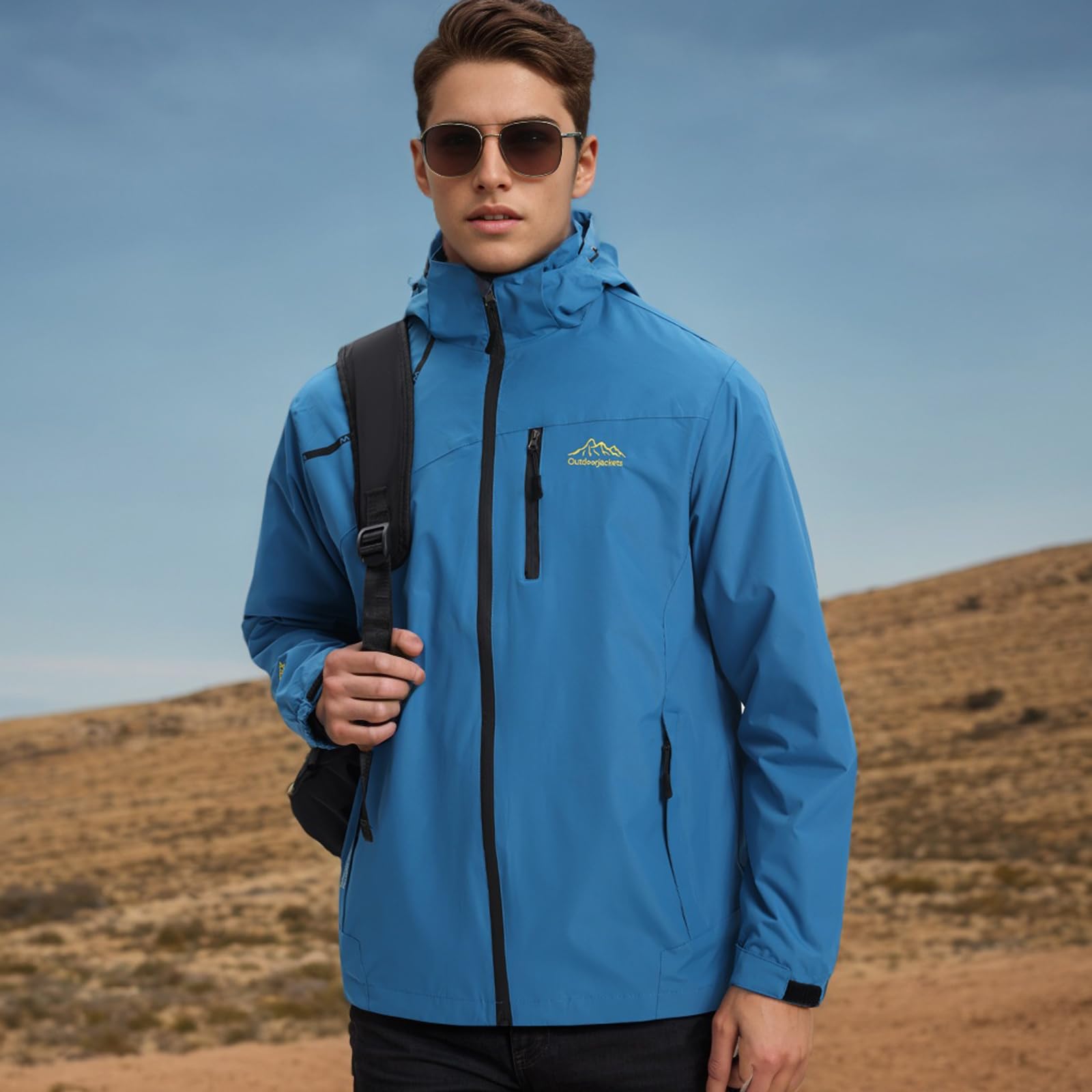Chaqueta Impermeable Para Hombres, Ligera con Capucha Cremallera Chaqueta Cortavientos Para Hombre Viento al Aire libre