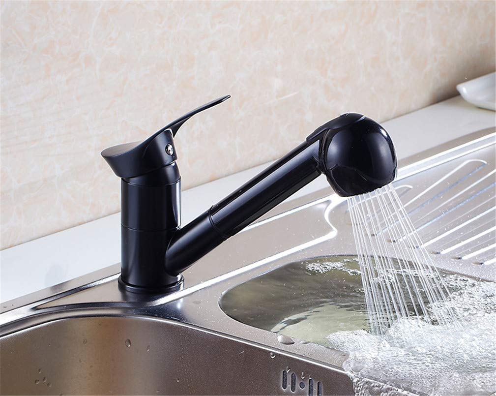 MXXQRHF Kitchen Faucets 360 Degree Swivel Pull Out Kitchen Sink Faucet Water Saving Polished Black Basin Crane Mixer Brass Tap Single Handle Deck Mounted,Black Auspicious Clouds