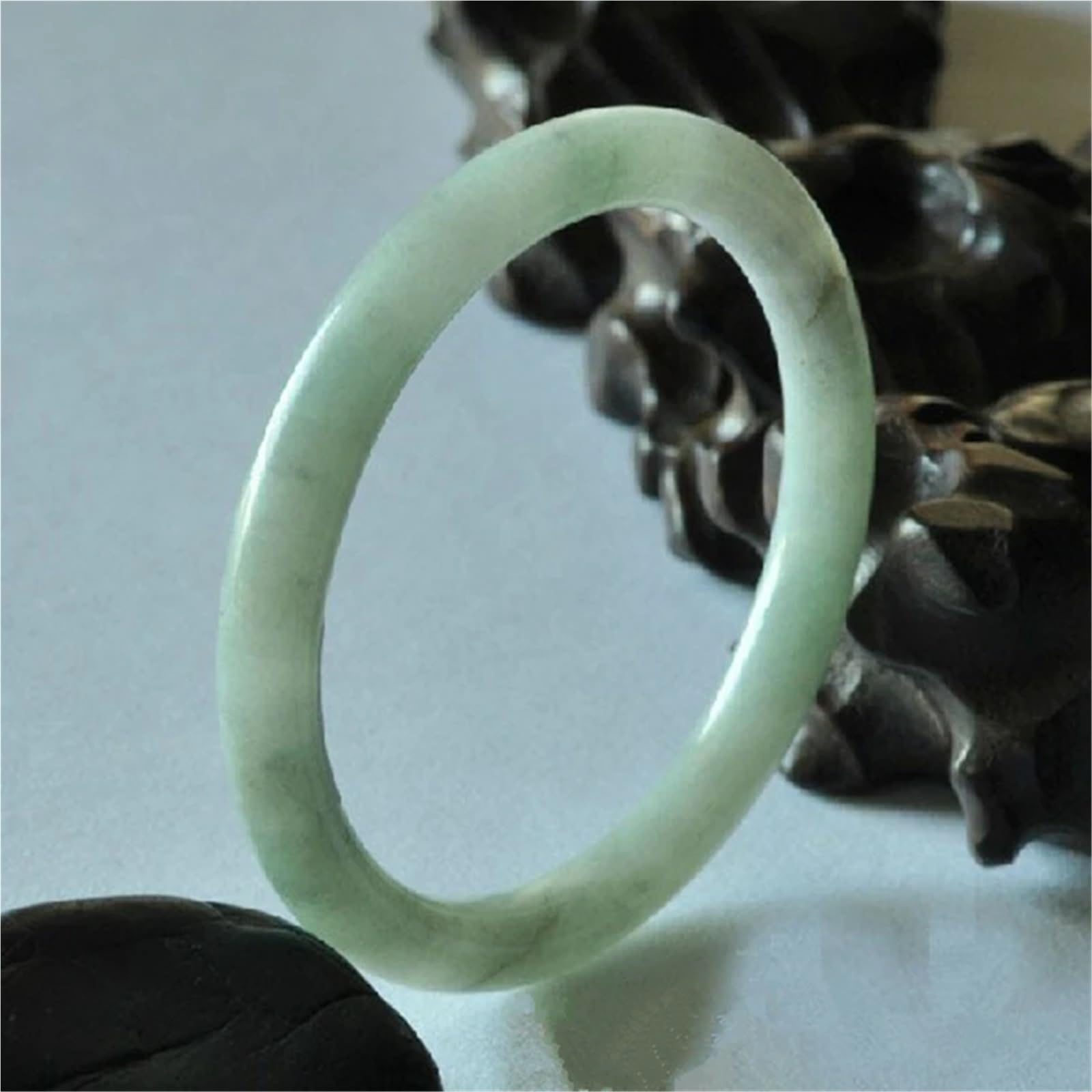 Pulsera de Jade de Barra Redonda Tallada a Mano Guizhou Cui China Natural – Joyería Fina clásica Unisex(56-58mm)