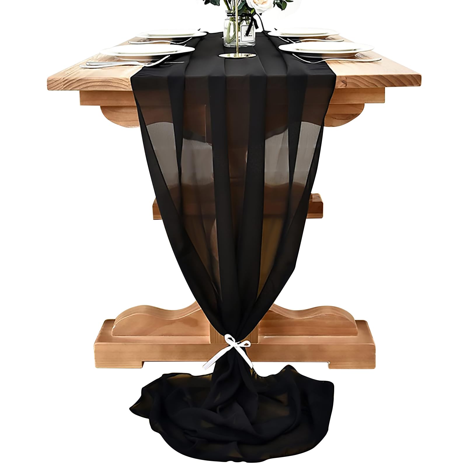 Camino de Mesa de Gasa Negro, Corredores de Boda Romántico 70 x 300 cm, Camino de Mesa Moderno Transparente, Decorativa Tocador Table Runner Lavable para Comuniones Navidad Cumpleaños (A)
