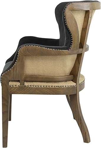 Miniatura 4 de Benjara Sillón con respaldo de ala de 26 pulgadas, tapizado de tela, madera de abedul, negro y marrón