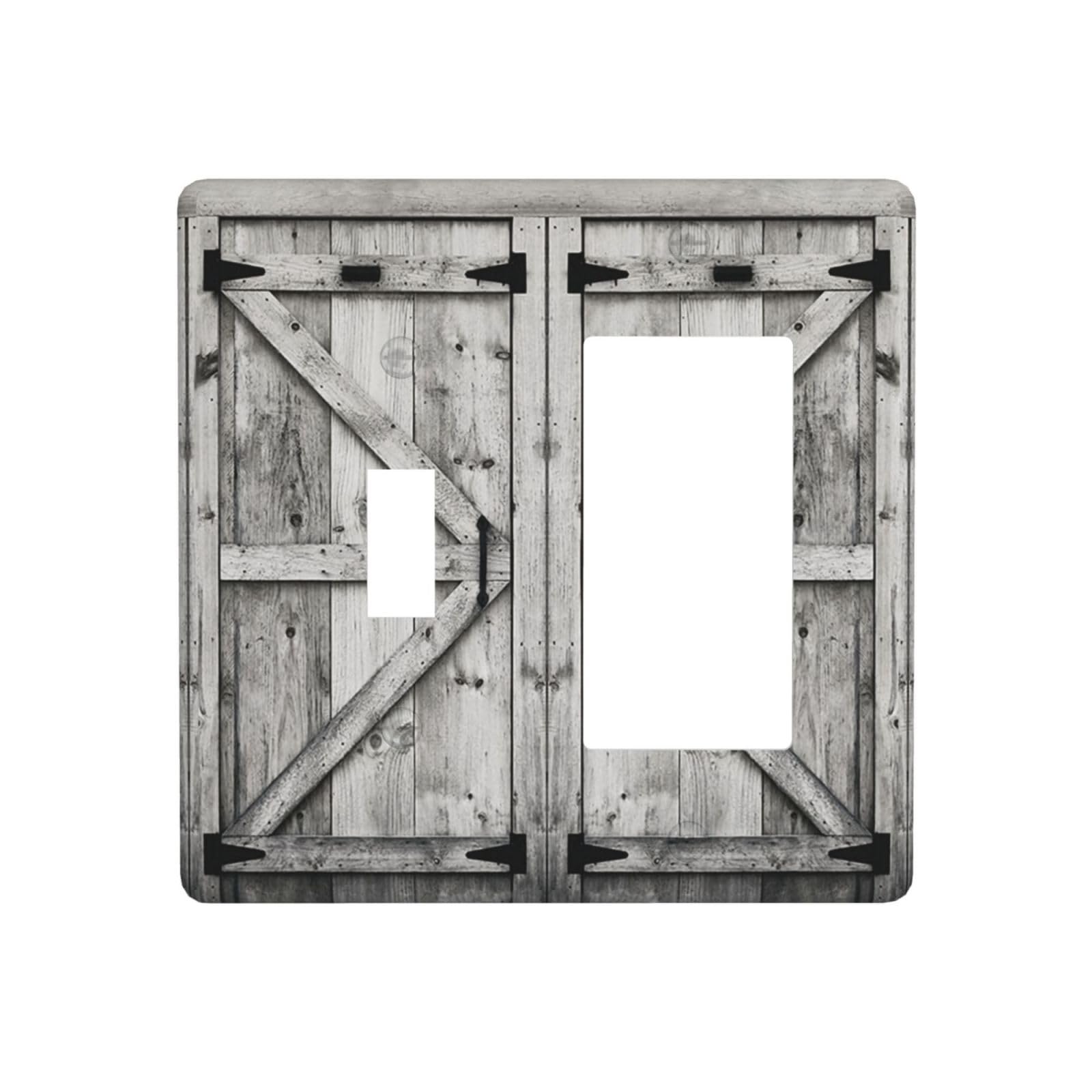 Farm Western Grey Barn Cabin Door 2 Gang Single Toggle/Rocker Combination Light Switch Cover Decorative Combo Switch Wall Plate Cover Electrical Faceplate Room Decor