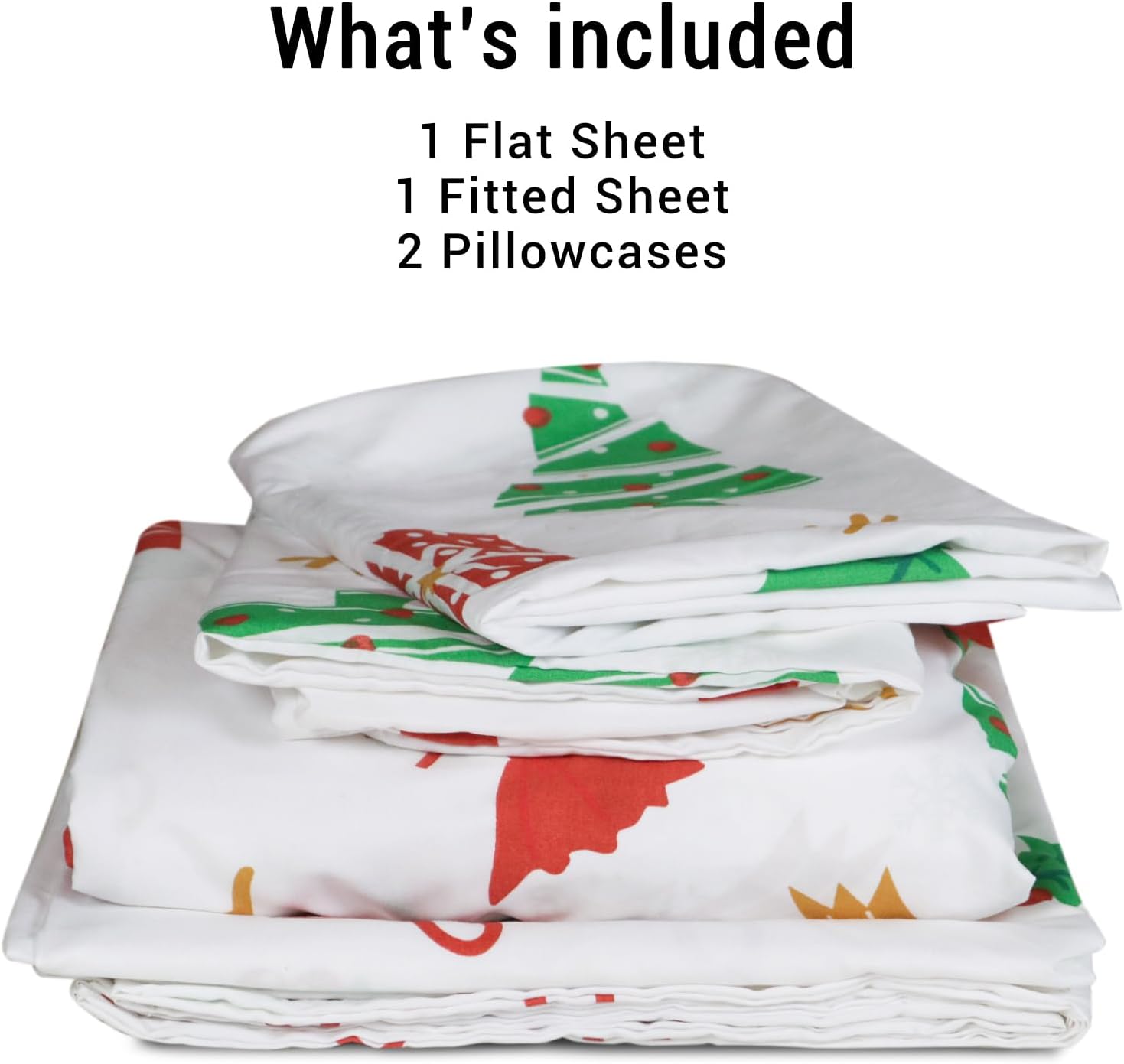 HITIME King Size 4-Piece Christmas Sheet Set - Ultra Soft & Breathable Polyester Bed Sheets, All Season Cooling Bedding with Deep Pockets, Wrinkle & Fade Resistant (Christmas Cartoon Pattern)