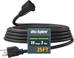 25 Ft Indoor Outdoor Extension Cord Green, 16 AWG Extension Cord Ouside, 3 Prong Grounded Plug, Waterproof Electrical Cable, SJTW, 13A 1625W, UL Listed | 13A 125V 1625W, Weather Resistant, Indoor & Outdoor, Home Appliance, Lights and Lawn