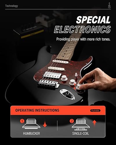 Miniatura 46 de Donner DST-152S HSS Kit de guitarra eléctrica de 39 pulgadas, con bobina de pastilla dividida, kits para principiantes de guitarra eléctrica