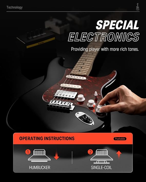 Donner, DST-152B 39 Electric Guitar Kit HSS Pickup Coil Split with Amp, Bag, Accessories, Black Solid Body Guitarra Electrica