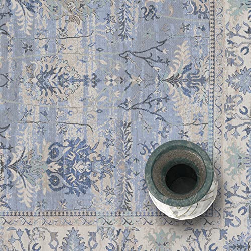 Adiva Rugs Machine Washable Area Rug With Non Slip Backing For Living Room, Bedroom, Bathroom, Kitchen, Printed Persian Vintage Home Decor, Floor Decoration Carpet Mat (Blue, 2' X 3') #TOP6