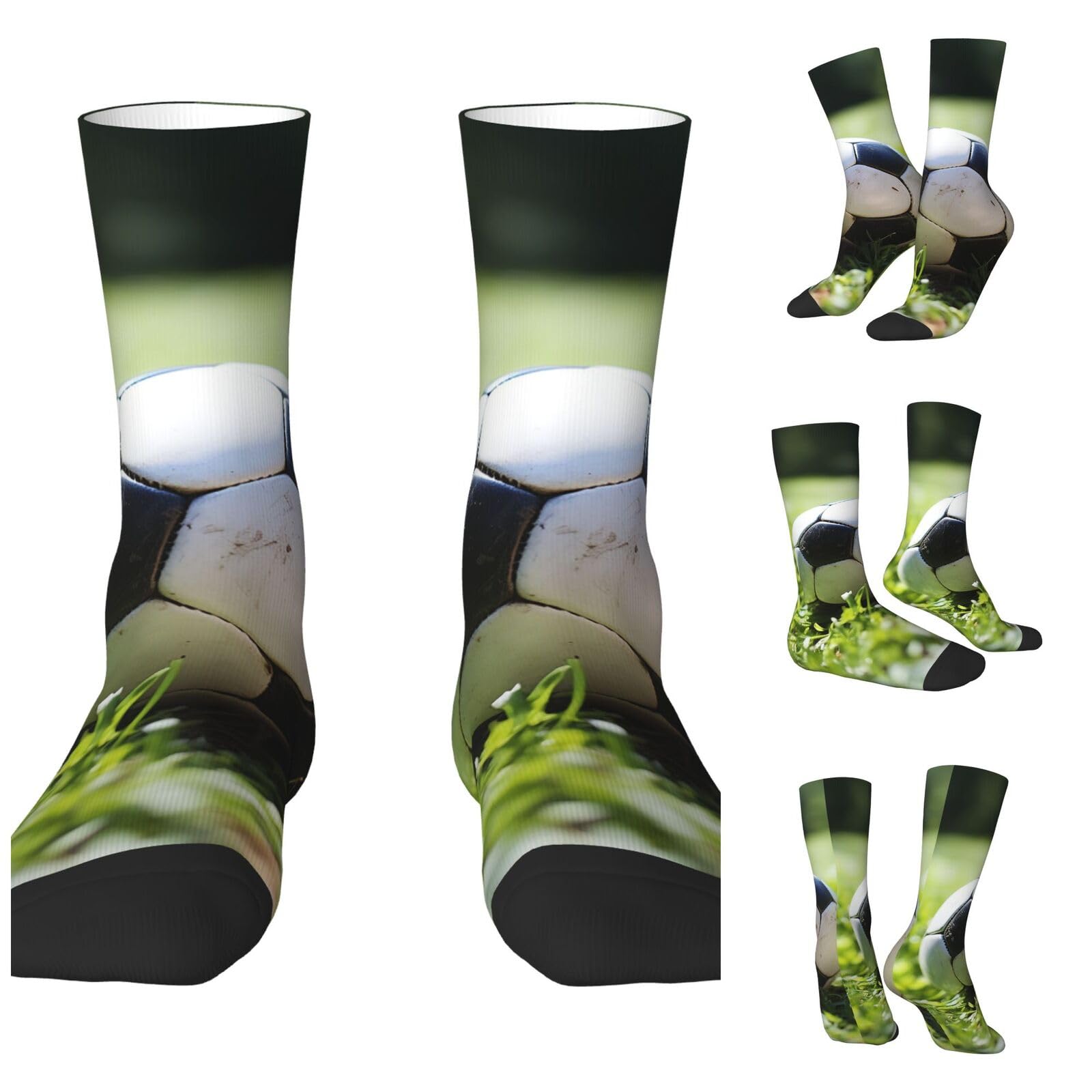 LZQPOEAS Soccer Ball On Grassy Athletic Socks Unisex Cushioned Crew Socks Hiking Running Calf Sock Soft Above Ankle Sock