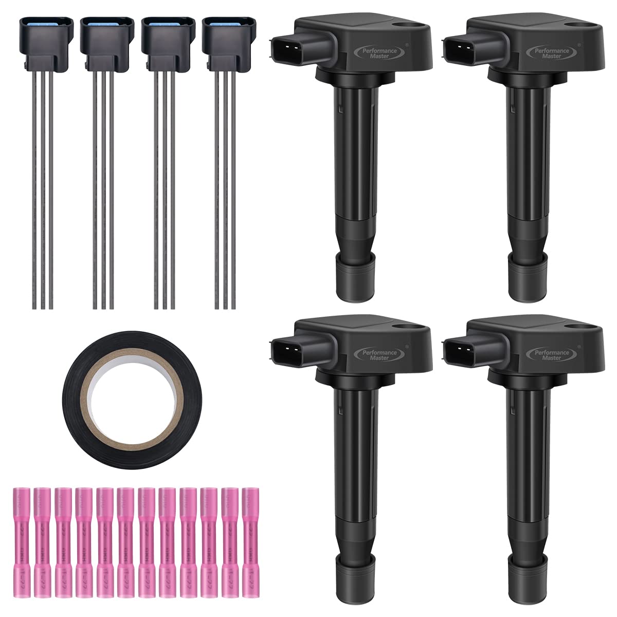 Set of 4 Ignition Coils &amp; Pigtail Connector Wiring Harness Kit Compatible with Accord Odyssey Acura Saturn 3.0L 3.2L 3.5L V6 C1221 UF242 90919-02247