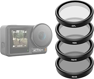 Lens Fiter Set for DJI Action 4 Action 3 Camera Accessories, 4-Pack CPL ND32 ND16 ND8 Polarizing Neutral Density HD Filter Lens Protective Protector Cover for DJI Osmo Action Accessory
