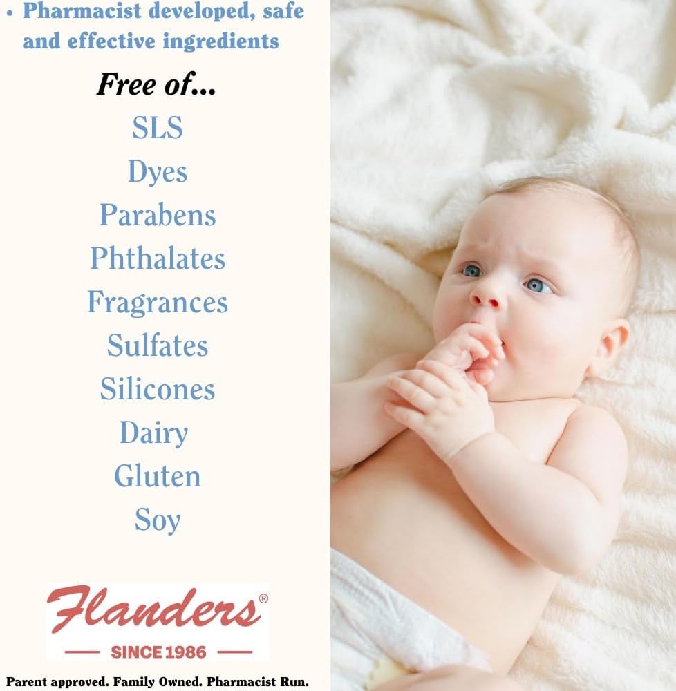 Flanders 3in1 Baby Bubble Bath, Shampoo & Body Wash 15oz Bottles with Pump | Tear-Free, Hypoallergenic Cleanser with Jojoba, Coconut & Argan Oil, Fragrance Free for Sensitive Skin, 2 Pack (30oz Total)