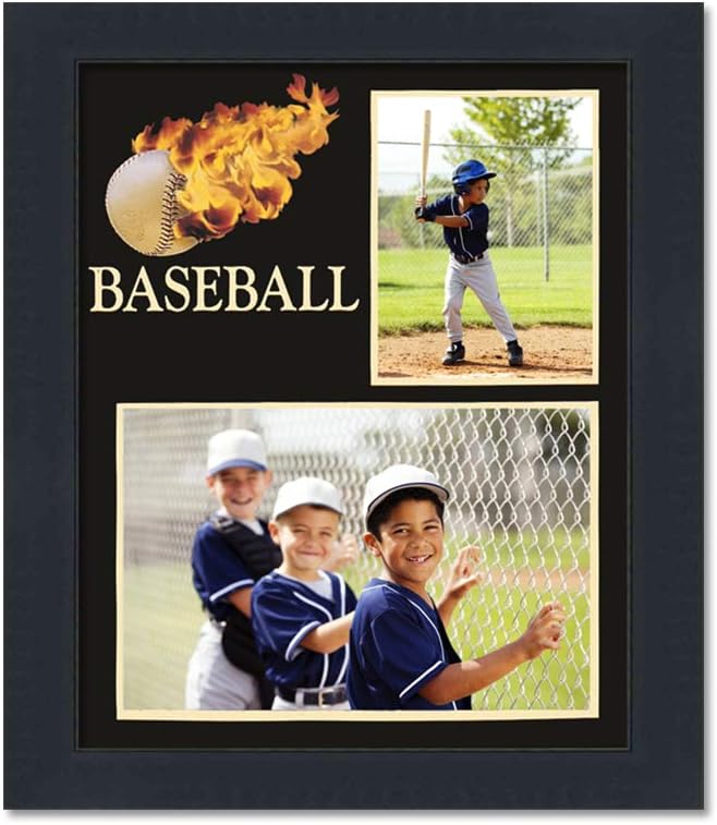 CountryArtHouse Basketball Theme Modern Black Wood Frame and Basketball Decoration Graphic for Two Photos Measuring 3x5 & 7x5 Inches