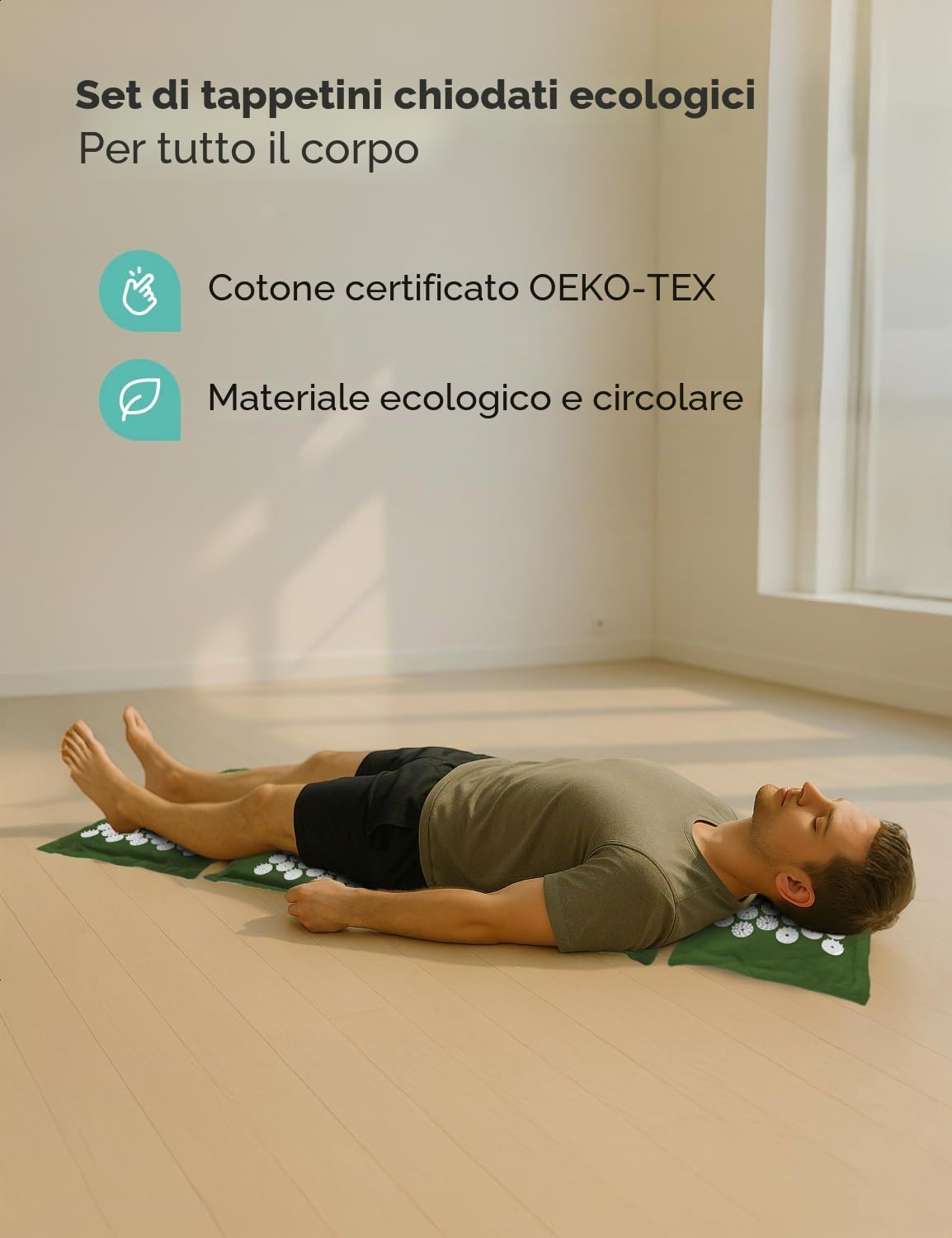 LifeGoods ECO, tappetino per agopressione con cuscino, tappetino a batteria, tappetino per agopuntura, tappetino massaggiante, schiena spina, tappetino per agopuntura, tappetino per massaggio