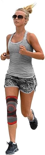 Miniatura 4 de DCF Rodillera de compresión con correas ajustables para un mejor ajuste, mangas de compresión profesionales para el dolor de rodilla (XL, rojo)