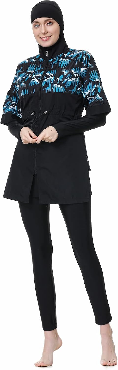 3-Piece Modest Muslim Swimwear Set for Women Full Cover Burkini Beachwear Islamic Swimsuit Plus Size