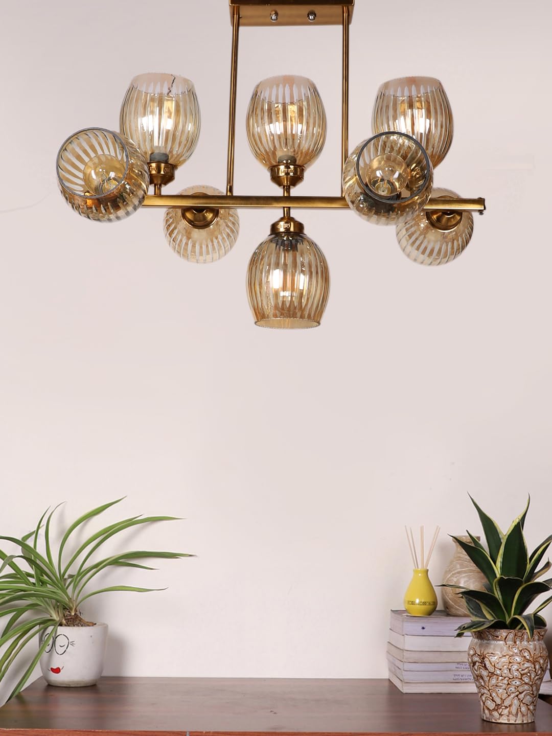 Devansh 8 Lights Ceiling Chandelier -Premium Mosaic Glass, Transparent | Hanging Light Fixture for Living Room/Bedroom, Dining Hall, Foyer, Modern and Luxury Home Interior Decor (T1)-image-5