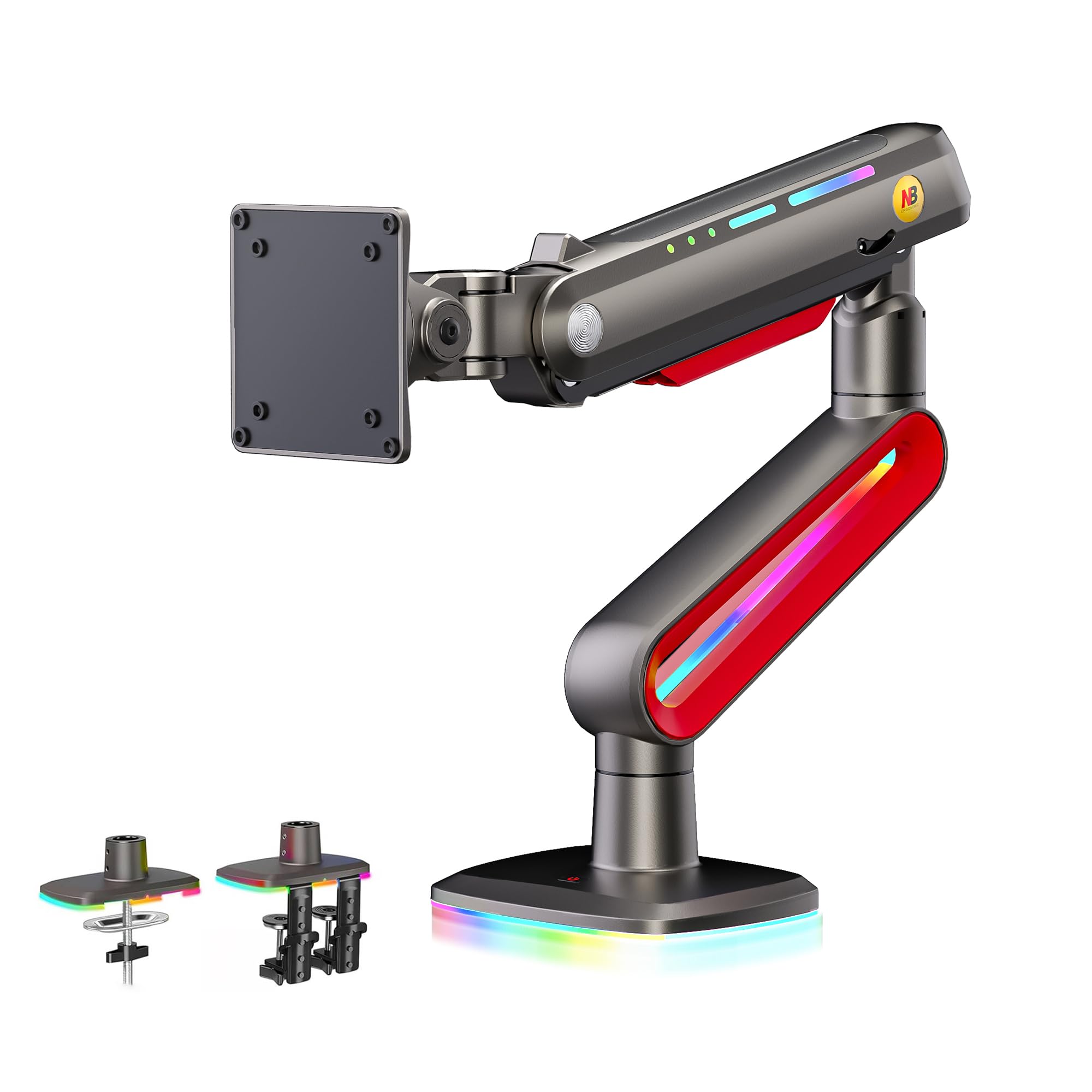 NB Designer Gaming Monitor Arm for 32 to 60 Inches Screen, Load up to 20 kg, VESA 75/100, RGB-Light, Heavy Duty, Multi Angle Adjustable, Premium