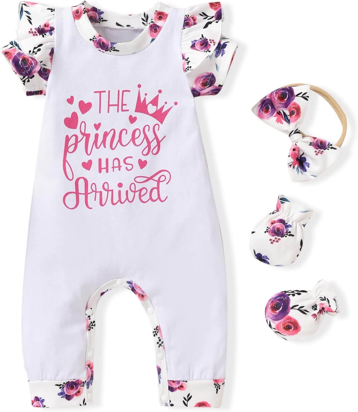 AalizzwellPreemie Baby Girls Floral Romper Infant Summer Clothes Coming Home Outfit Princess Has Arrived Premature Clothing