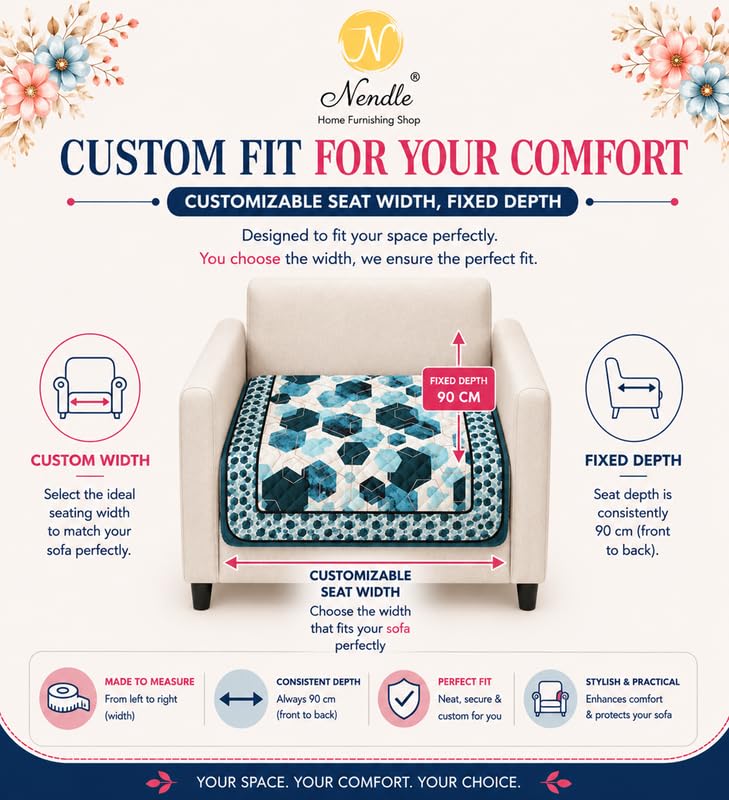 Image of Nendle Quilted Customisable Digital Printed Sofa Mat Cover with Fixed Seat Depth of 36 Inches | Premium Velvet Fabric Furniture Protector for Custom Fit