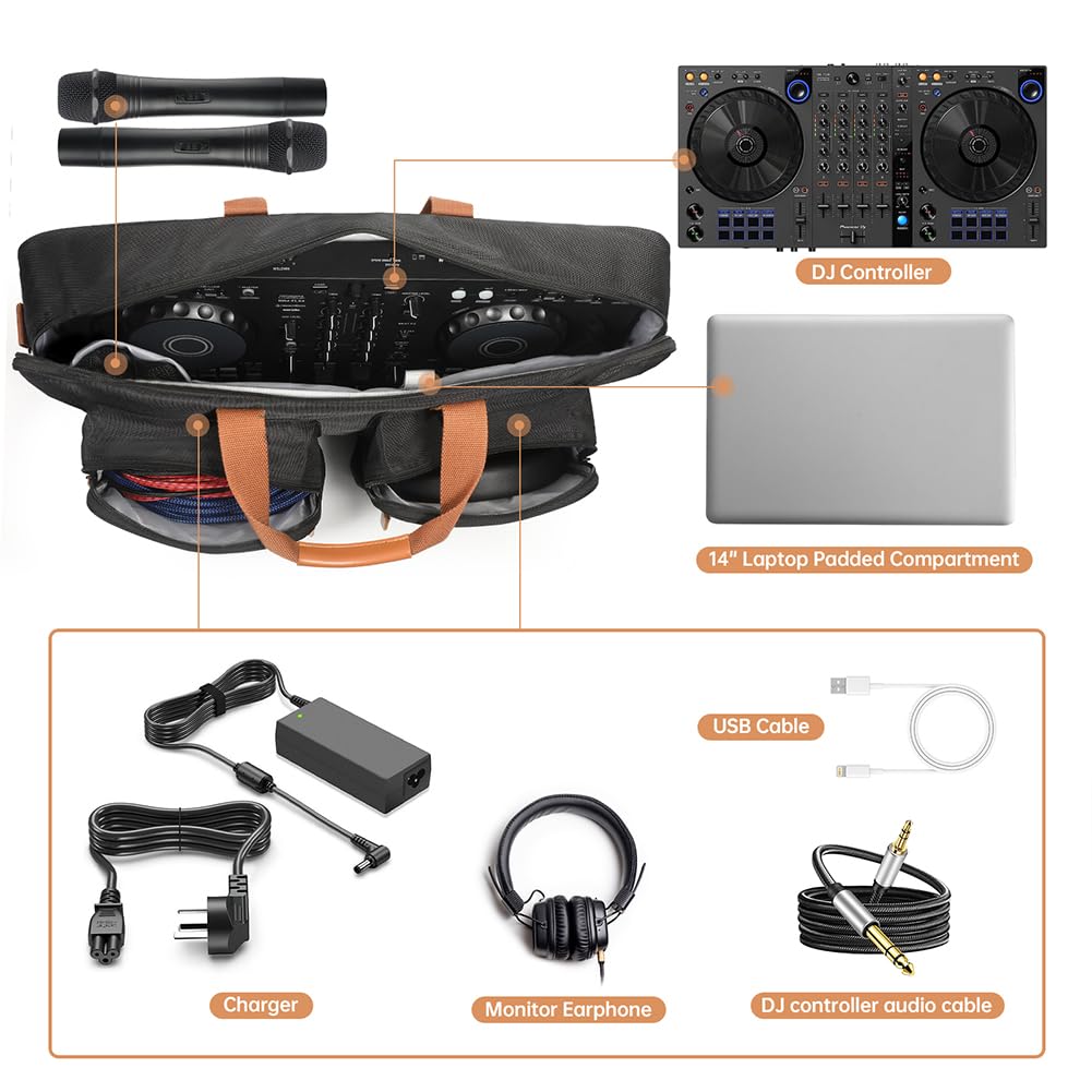 Housse de protection pour contrôleur DJ Pioneer DDJ-800 DDJ-FLX104 FLX6, étui de protection pour contrôleur DJ avec bandoulière, sac de voyage portable pour équipement DJ, noir, Dongsen, Noir