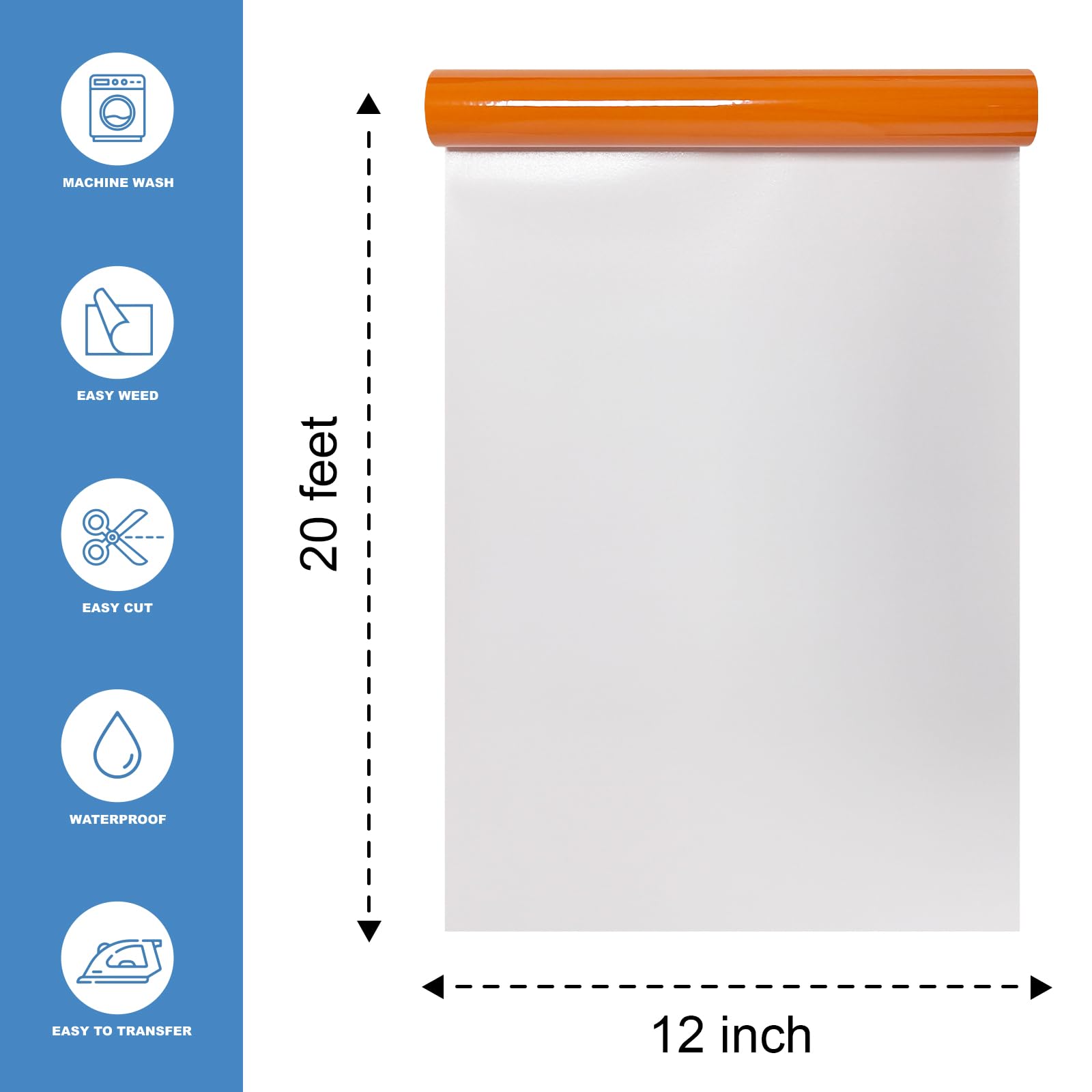 Pomarańczowy winyl termotransferowy HTV Roll Matte PU 30,5 cm x 6,1 m, łatwy do cięcia, chwastowania i przenoszenia, pomarańczowy winyl do naprasowania Cricut, Silhouette Cameo i innych