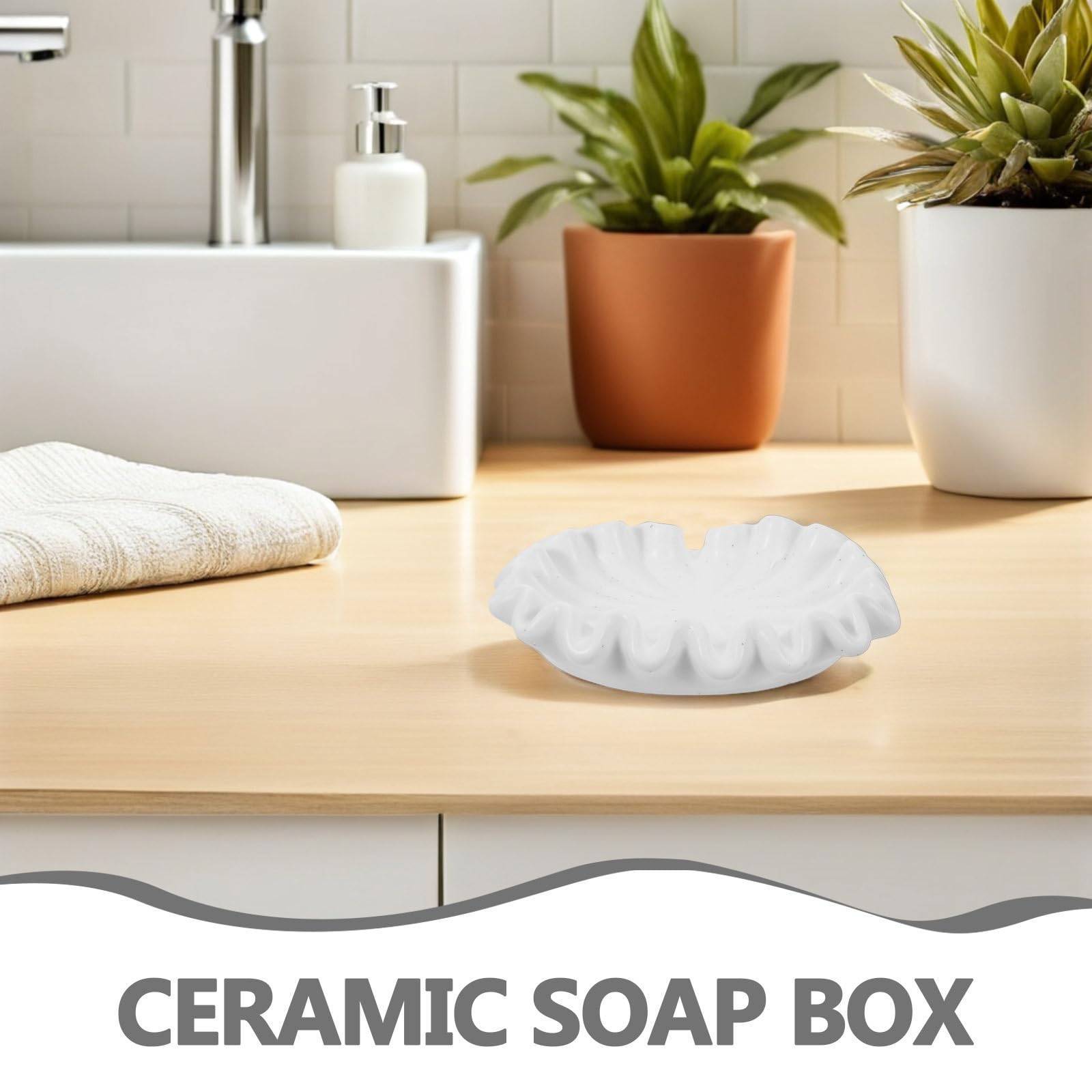 Jabonera de Cerámica Forma de Hoja de Loto Color Blanco para Baño