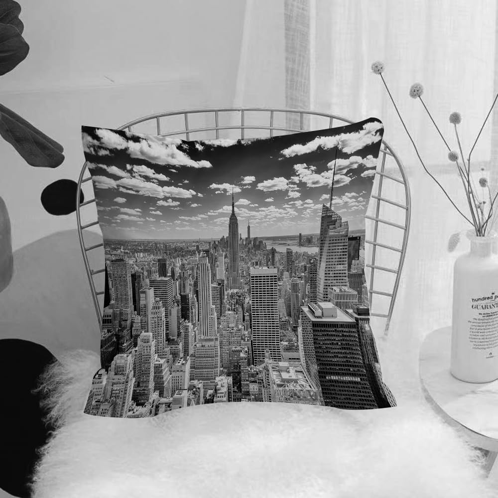 Hyosxw New York,Nyc Over Manhattan From Top Of Skys - A10 Cushion Cover,Throw Pillow Case Home Decorative For Living Room Bedroom Sofa Chair 18X18 Inch,New York,Nyc Over Manhattan From Top Of Skyscrapers Urban Global Culture,Pillowcase 45X45cm